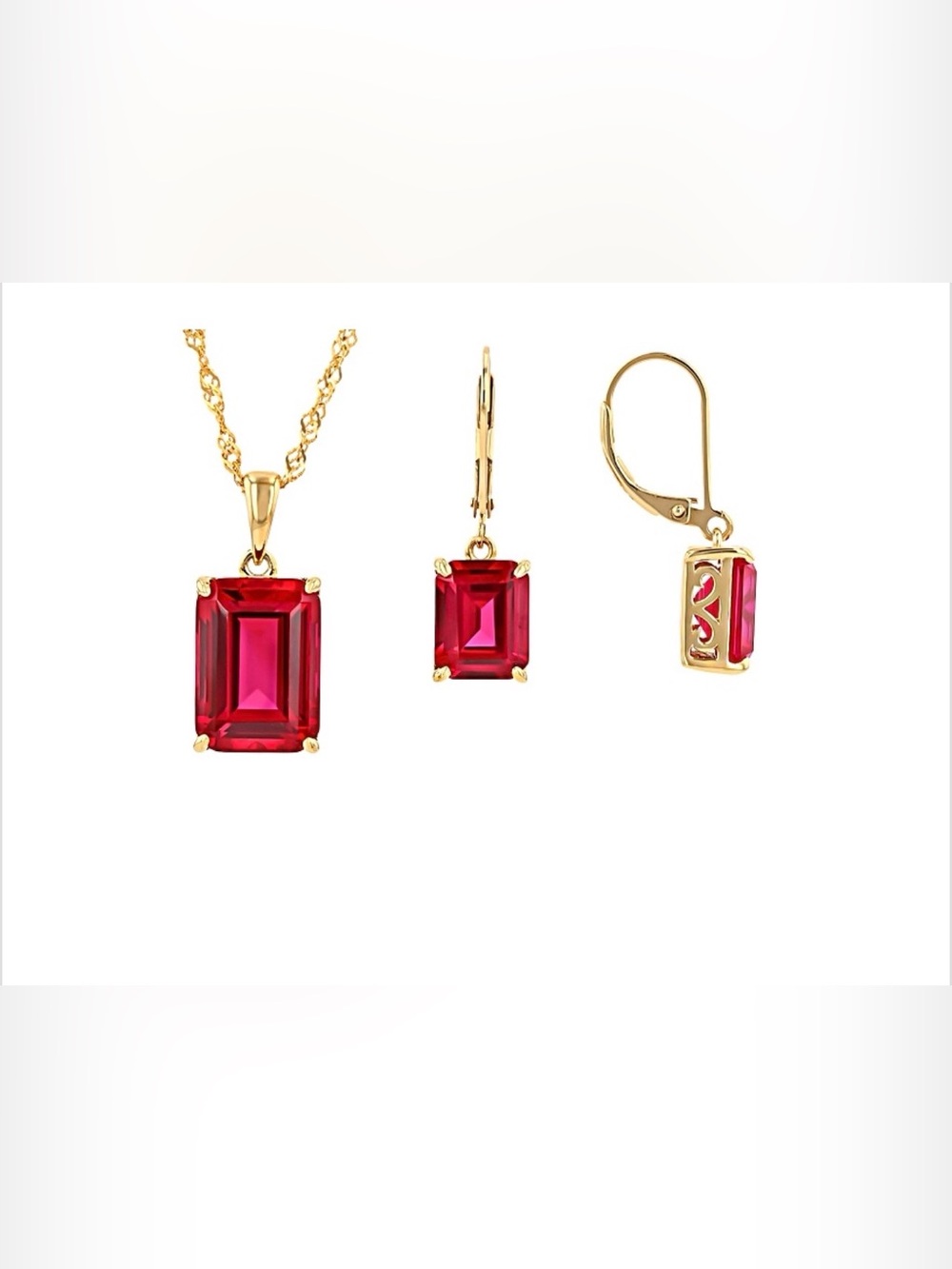 Red Lab Created Ruby 18k Yellow Gold Over Sterling Silver Pendant & Earrings JTV